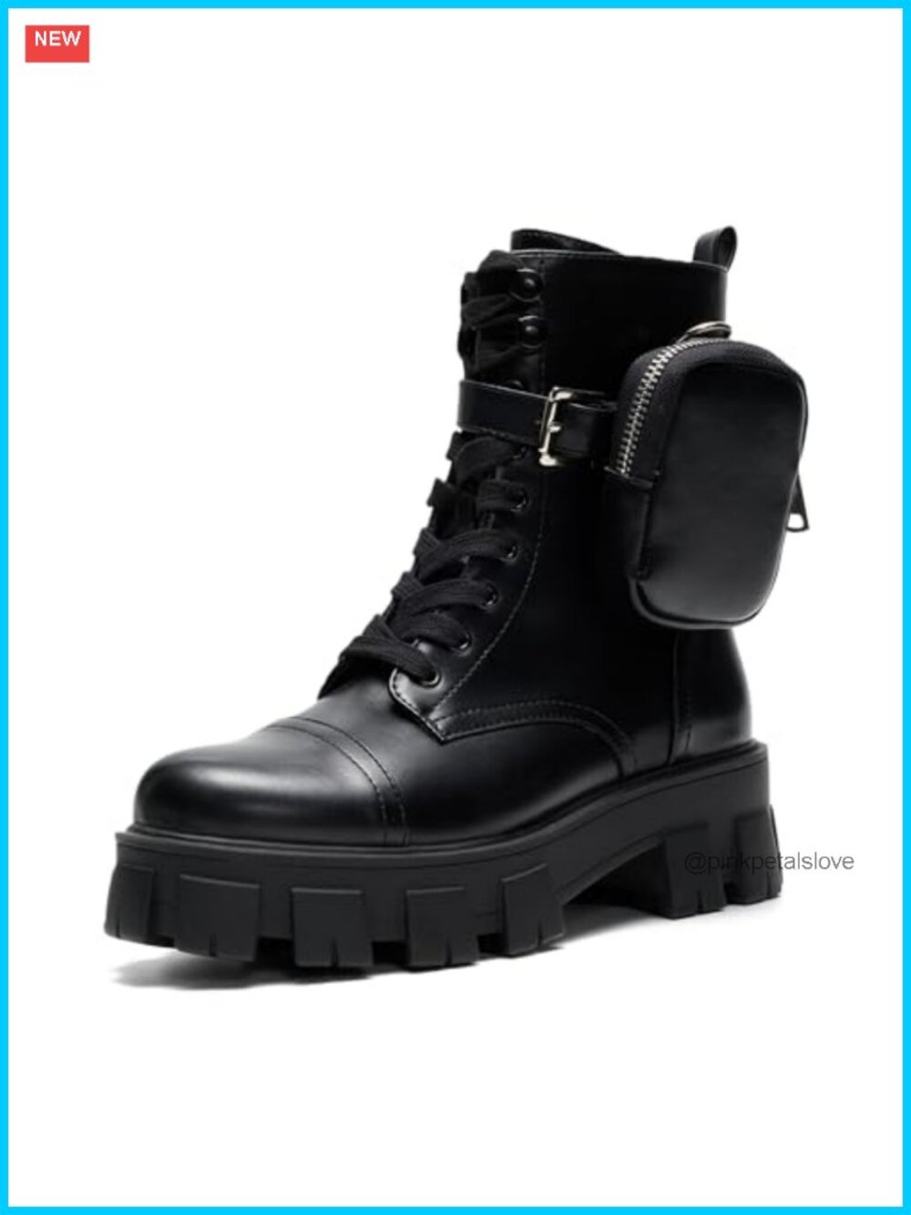 Women's Lace Up Chunky Platform Combat Boots with Built-in Pouch
